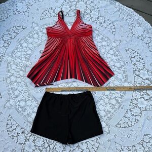Red and Black Striped Tankini Set flowy top boyshort bottoms size xl